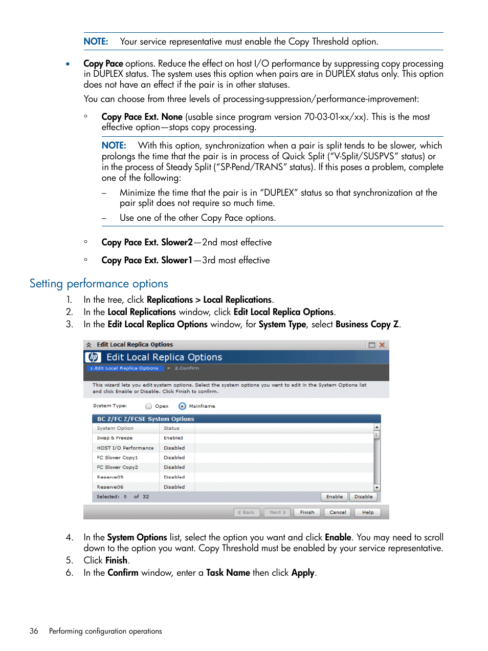 Setting performance options | HP XP P9500 Storage User Manual | Page 36 / 155