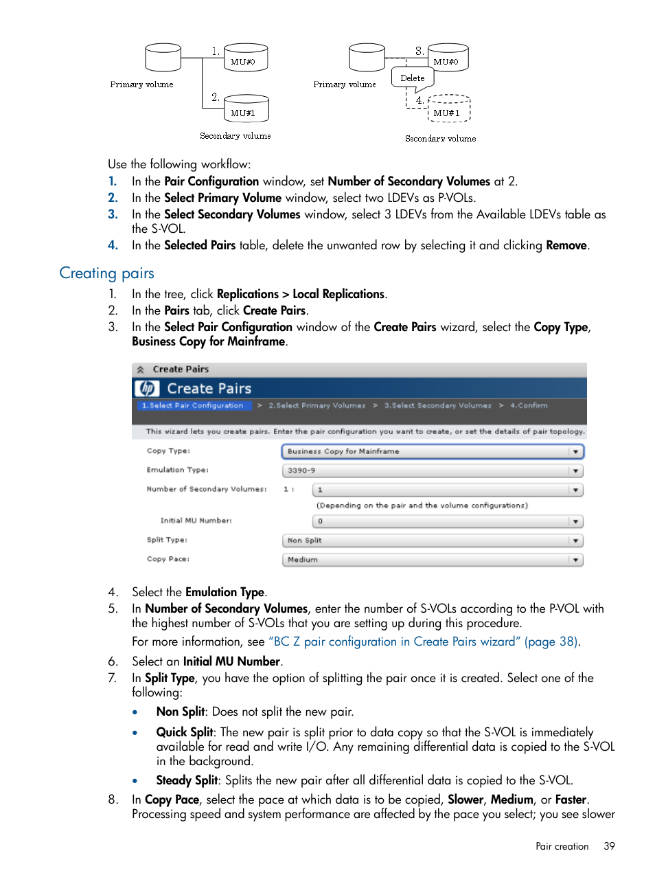 Creating pairs | HP XP P9500 Storage User Manual | Page 39 / 155