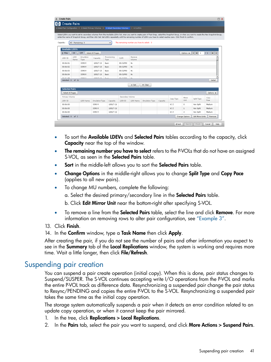 Suspending pair creation | HP XP P9500 Storage User Manual | Page 41 / 155