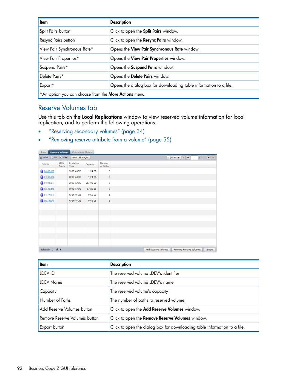 Reserve volumes tab | HP XP P9500 Storage User Manual | Page 92 / 155
