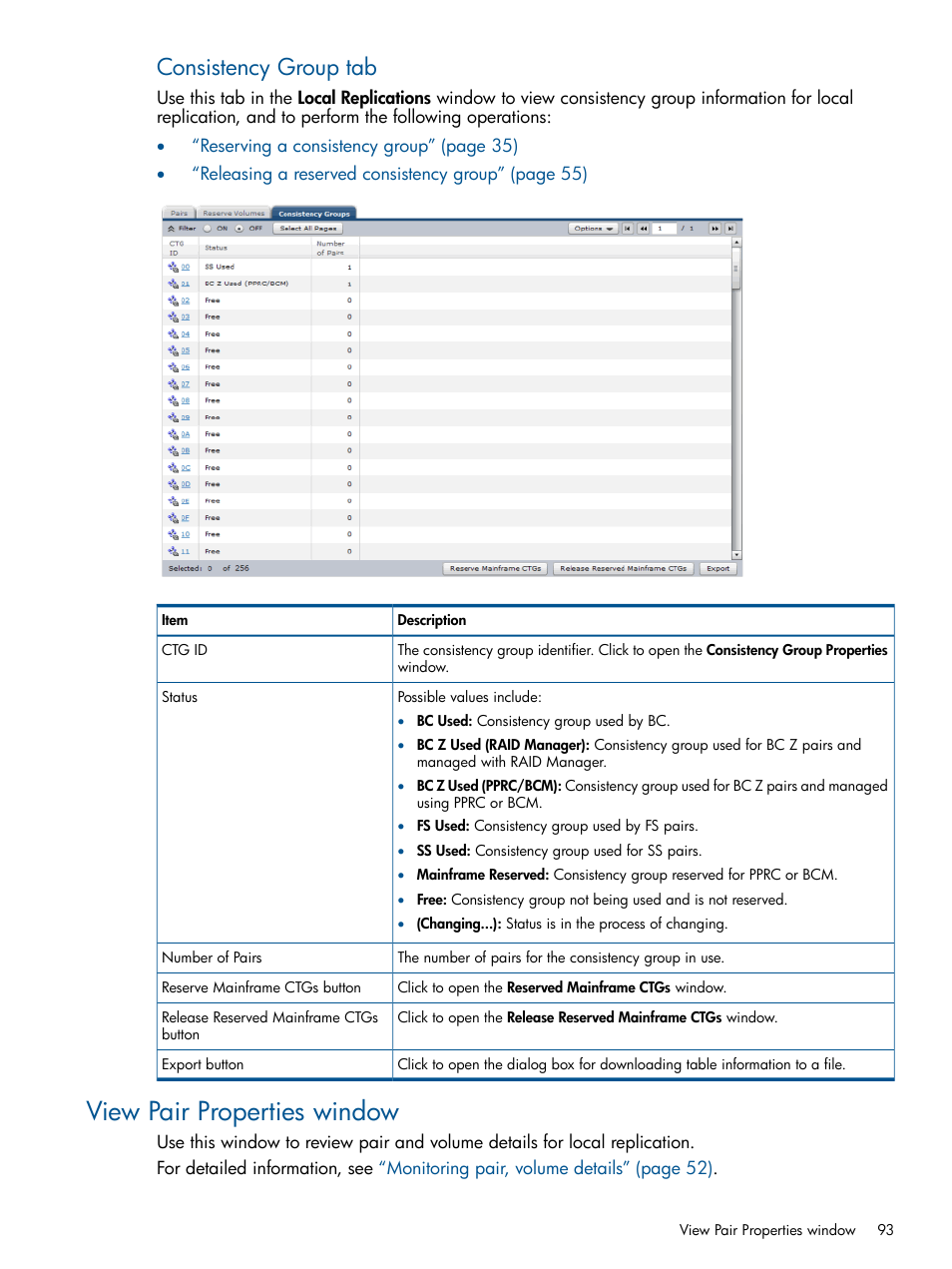 View pair properties window, Consistency group tab | HP XP P9500 Storage User Manual | Page 93 / 155