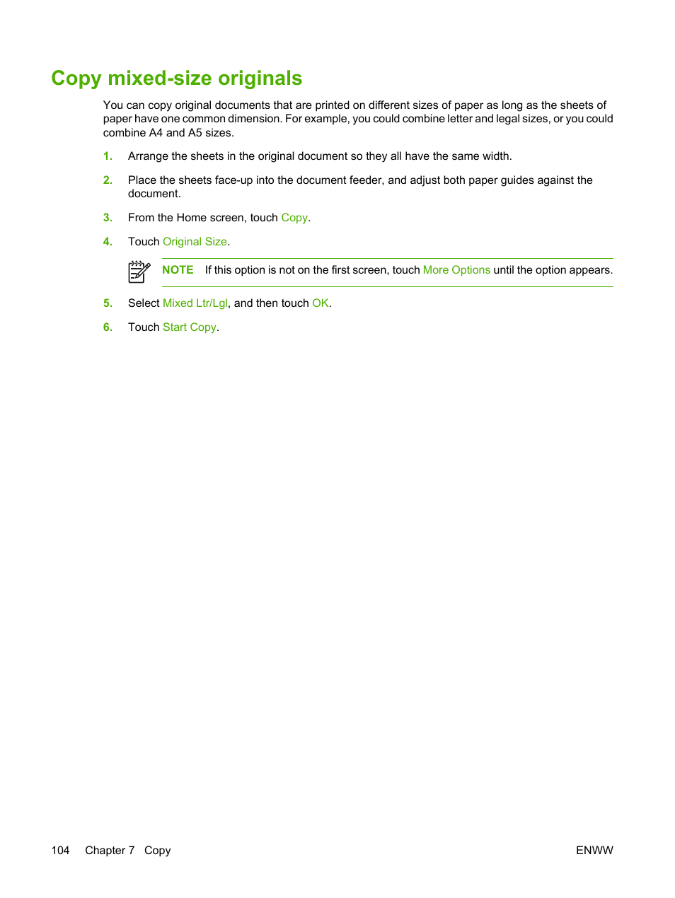 Copy mixed-size originals | HP LaserJet M3027 Multifunction Printer series User Manual | Page 116 / 268