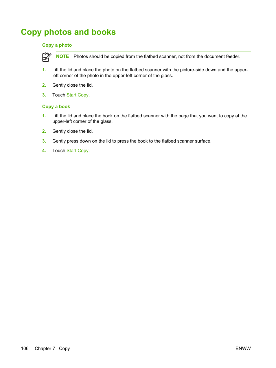 Copy photos and books | HP LaserJet M3027 Multifunction Printer series User Manual | Page 118 / 268