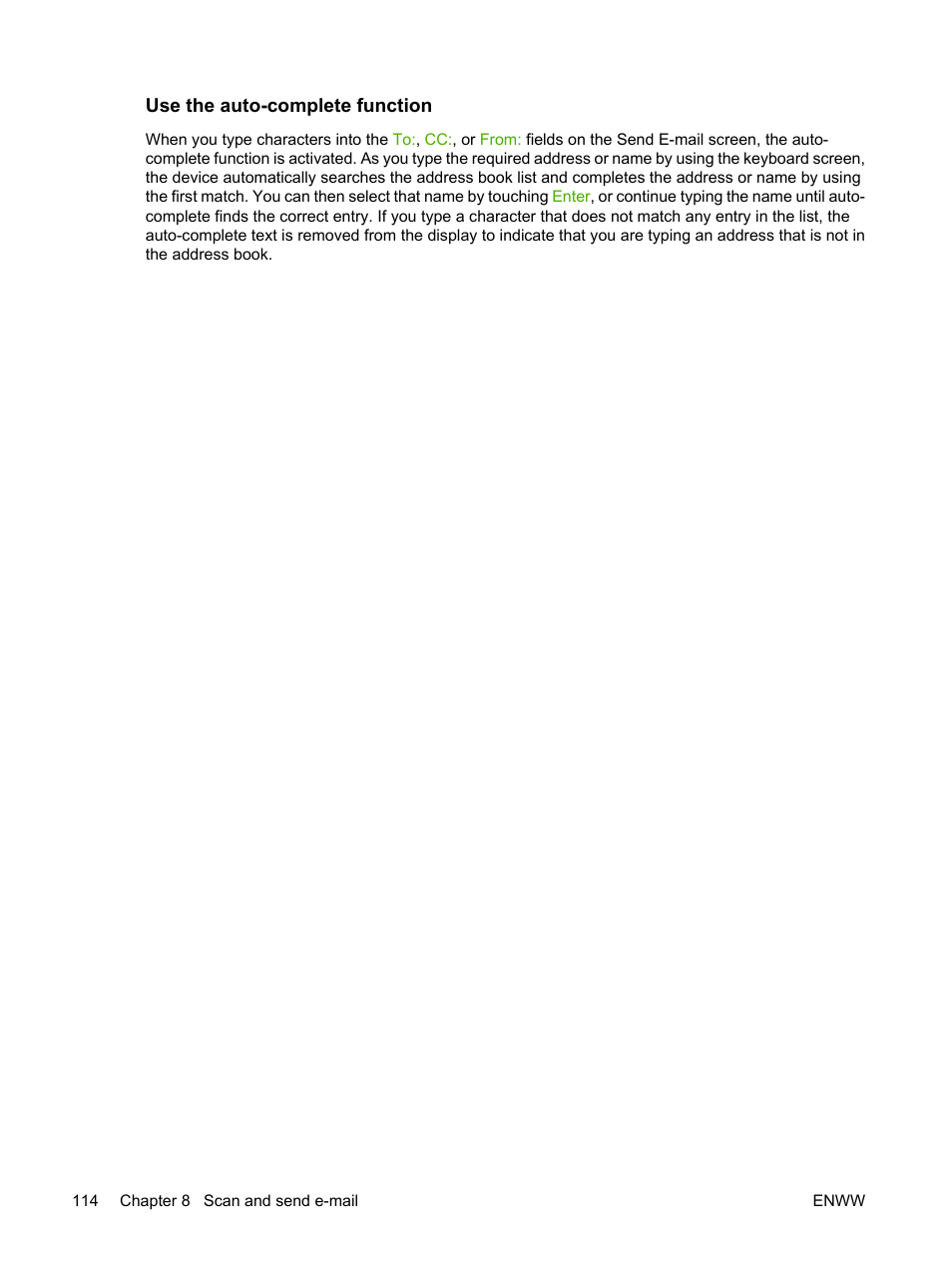 Use the auto-complete function | HP LaserJet M3027 Multifunction Printer series User Manual | Page 126 / 268