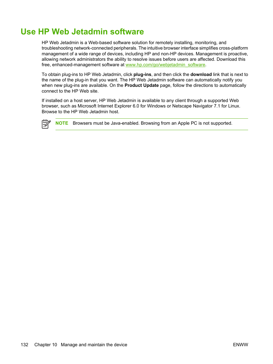 Use hp web jetadmin software | HP LaserJet M3027 Multifunction Printer series User Manual | Page 144 / 268
