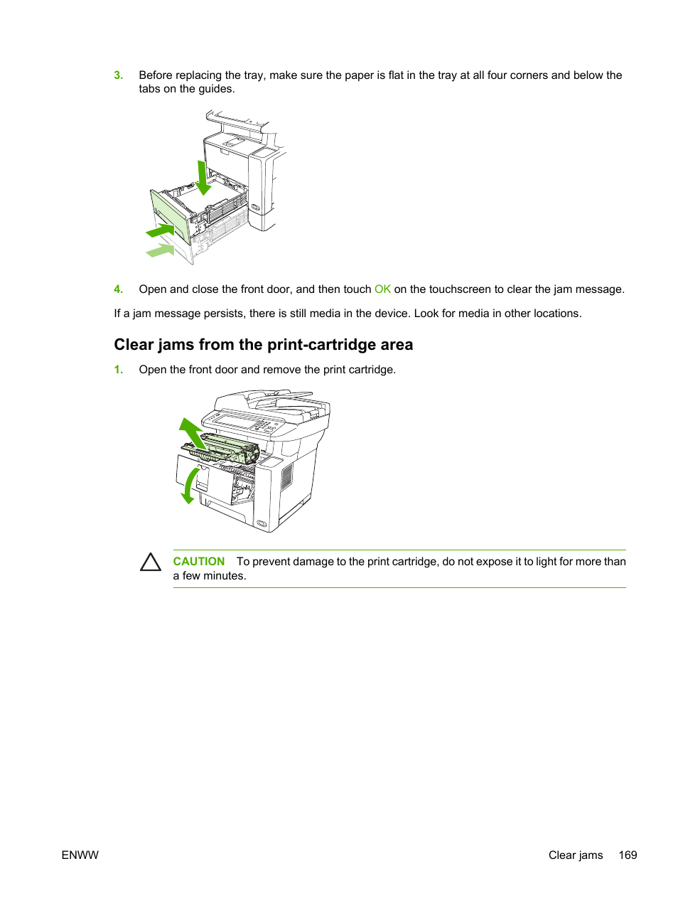 Clear jams from the print-cartridge area | HP LaserJet M3027 Multifunction Printer series User Manual | Page 181 / 268