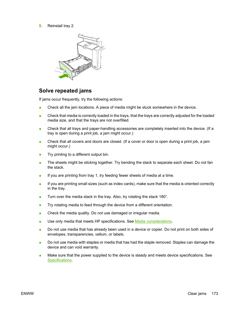 Solve repeated jams | HP LaserJet M3027 Multifunction Printer series User Manual | Page 185 / 268