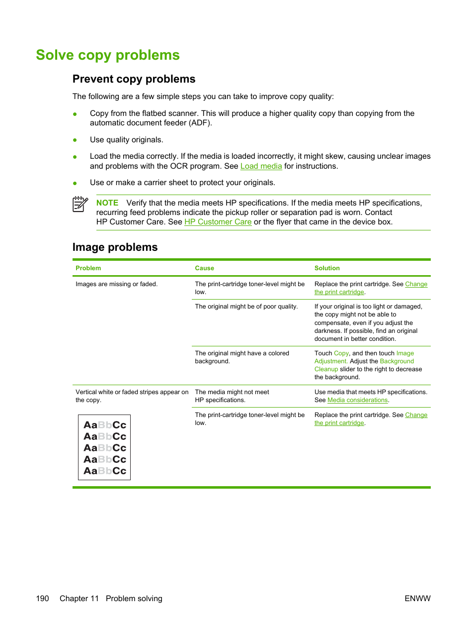 Solve copy problems, Prevent copy problems, Image problems | Prevent copy problems image problems, Solve copy, Problems | HP LaserJet M3027 Multifunction Printer series User Manual | Page 202 / 268