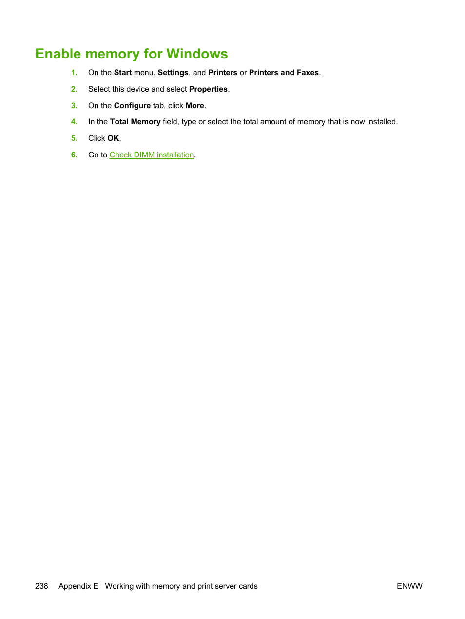 Enable memory for windows | HP LaserJet M3027 Multifunction Printer series User Manual | Page 250 / 268