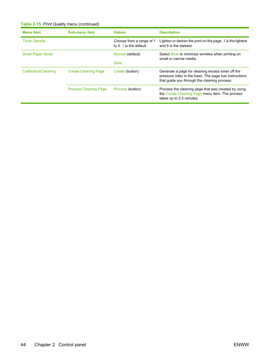 44 chapter 2 control panel enww | HP LaserJet M3027 Multifunction Printer series User Manual | Page 56 / 268