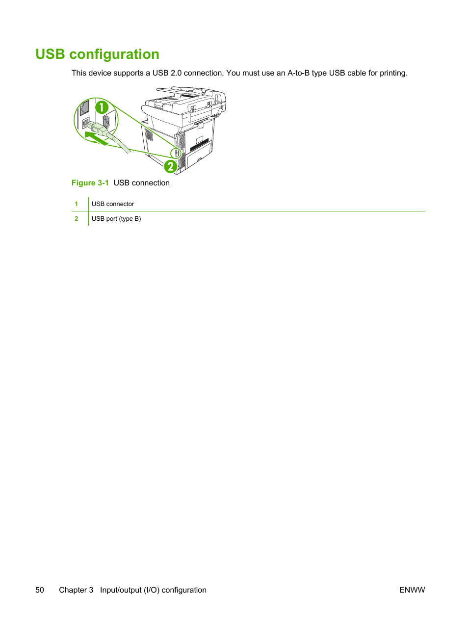 Usb configuration | HP LaserJet M3027 Multifunction Printer series User Manual | Page 62 / 268