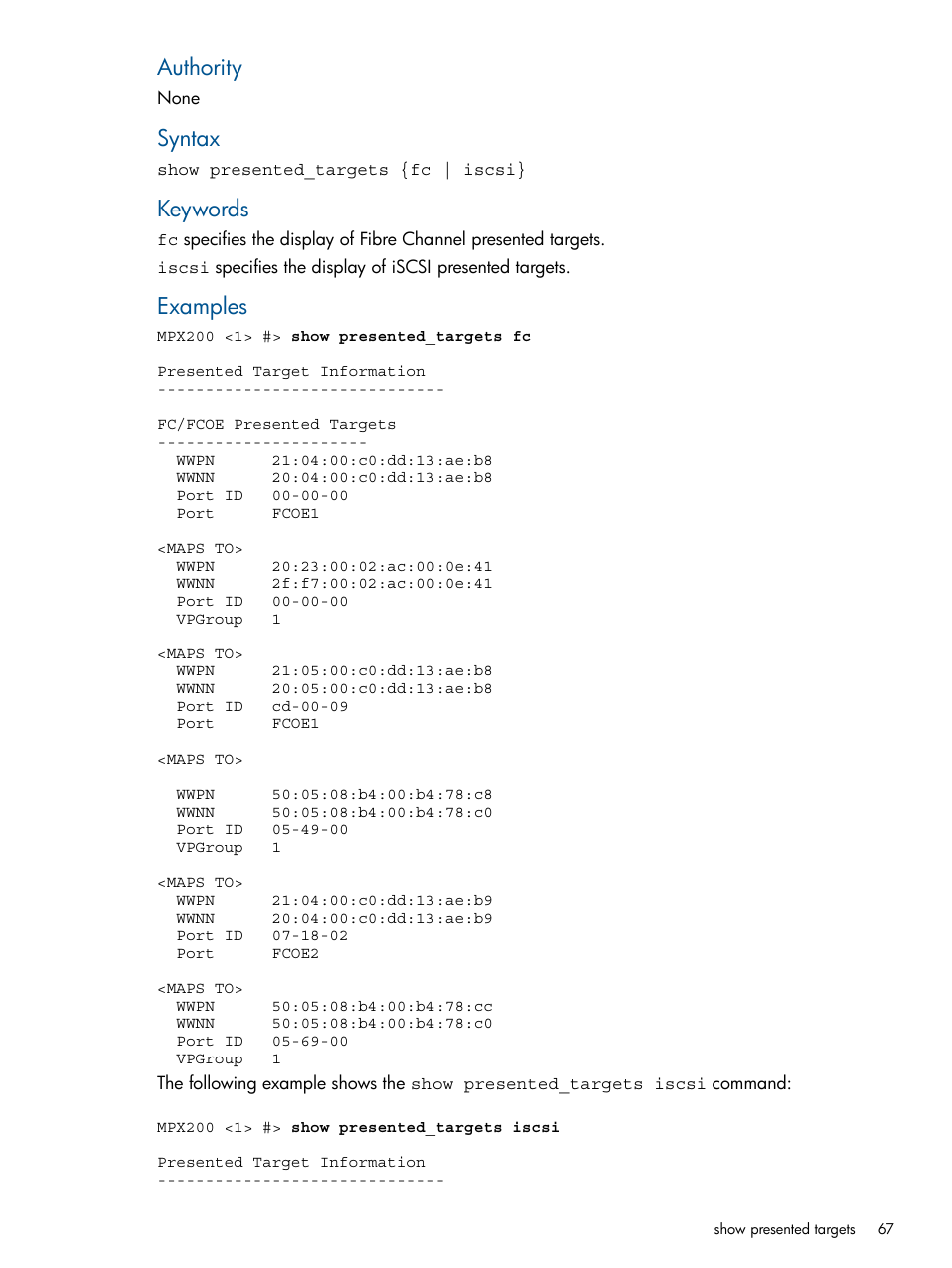 Authority, Syntax, Keywords | Examples | HP MPX200 Multifunction Router User Manual | Page 67 / 147