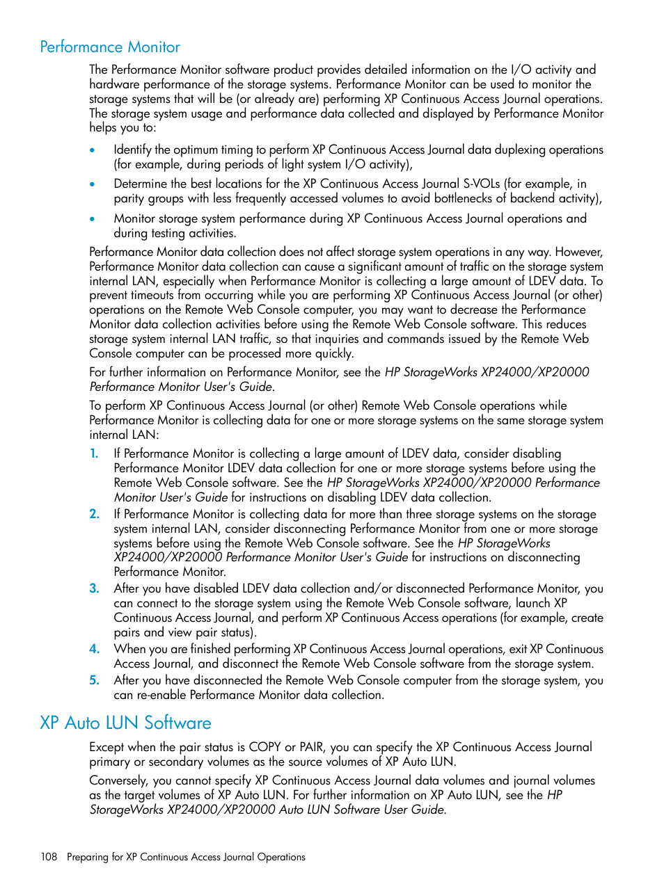 Performance monitor, Xp auto lun software | HP XP Continuous Access Software User Manual | Page 108 / 248