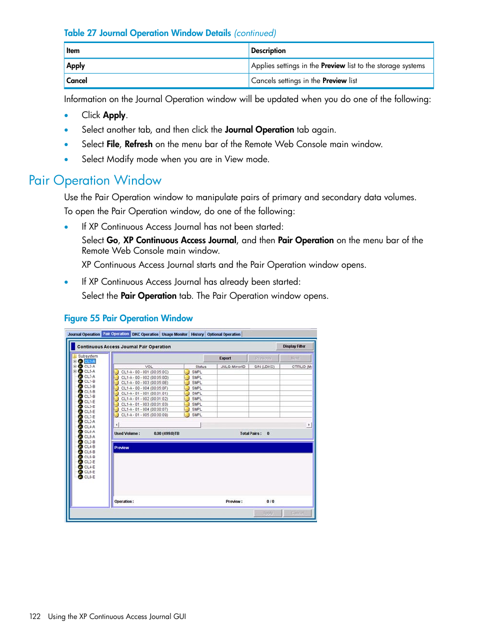 Pair operation window | HP XP Continuous Access Software User Manual | Page 122 / 248