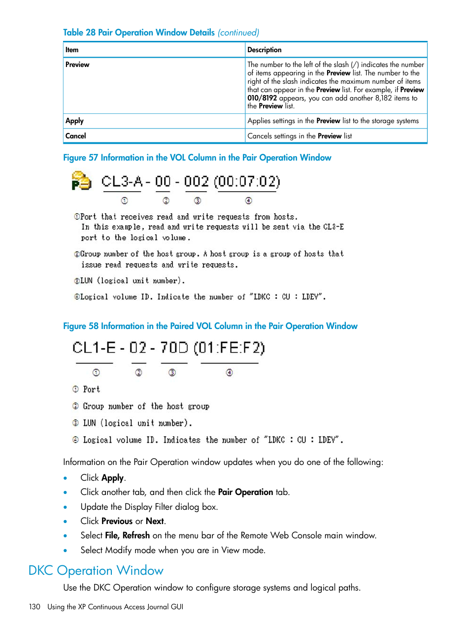 Dkc operation window | HP XP Continuous Access Software User Manual | Page 130 / 248