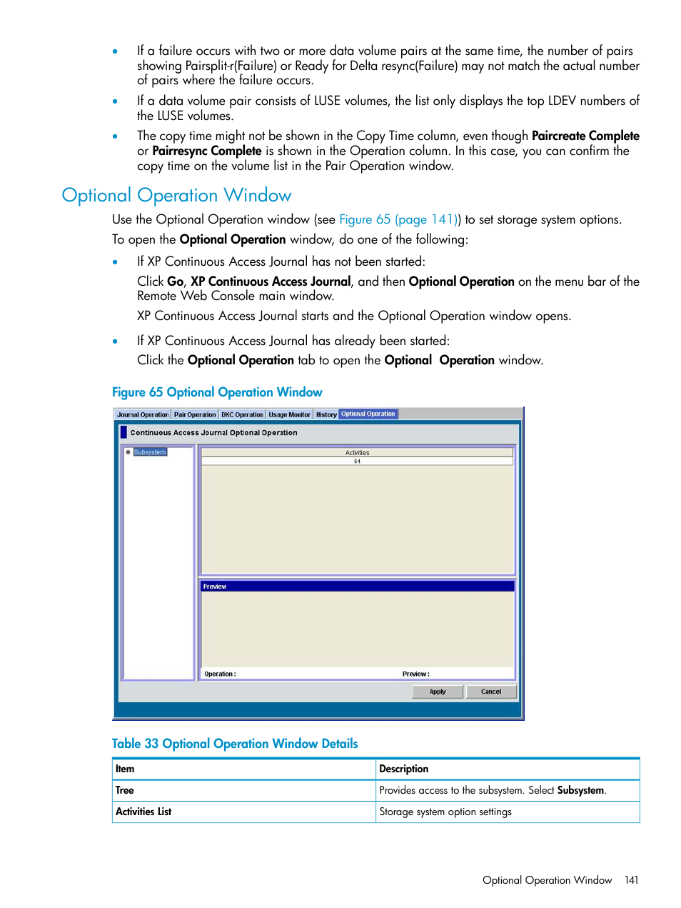 Optional operation window | HP XP Continuous Access Software User Manual | Page 141 / 248