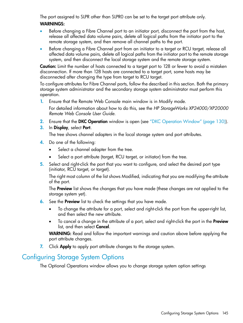 Configuring storage system options | HP XP Continuous Access Software User Manual | Page 145 / 248