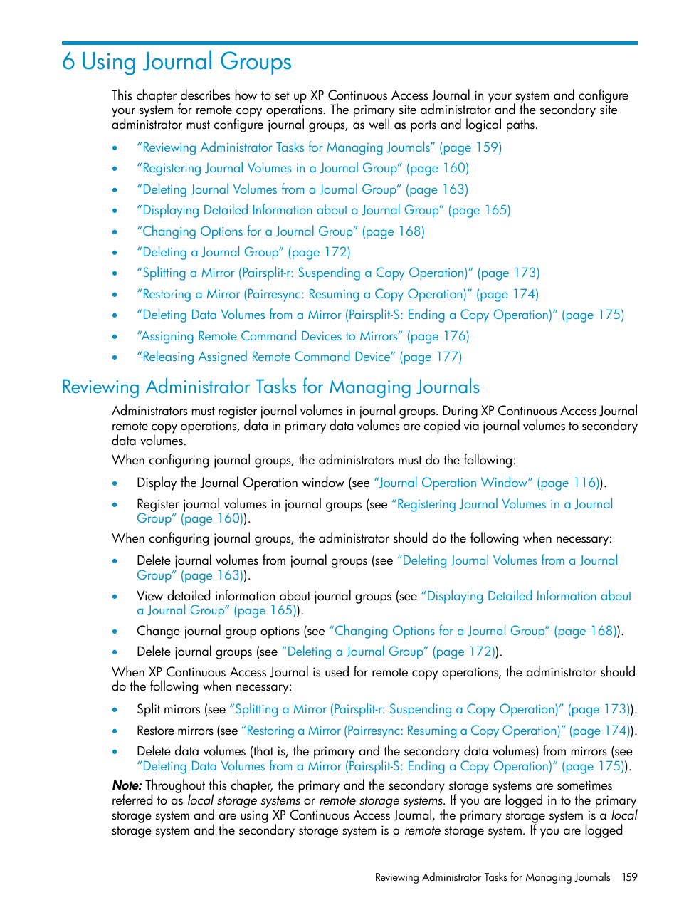 6 using journal groups, Using journal groups | HP XP Continuous Access Software User Manual | Page 159 / 248