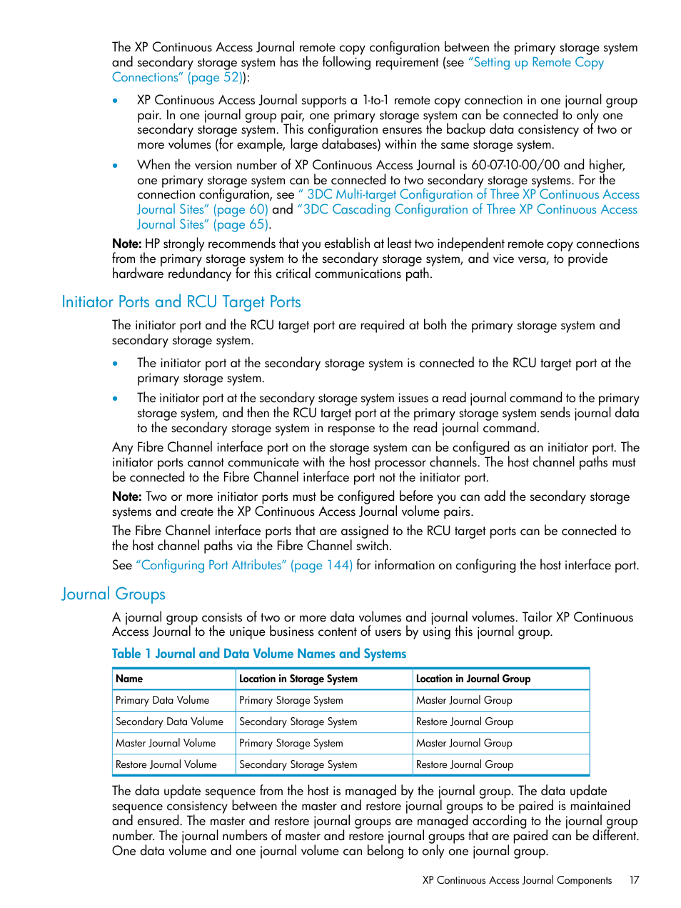 Initiator ports and rcu target ports, Journal groups | HP XP Continuous Access Software User Manual | Page 17 / 248