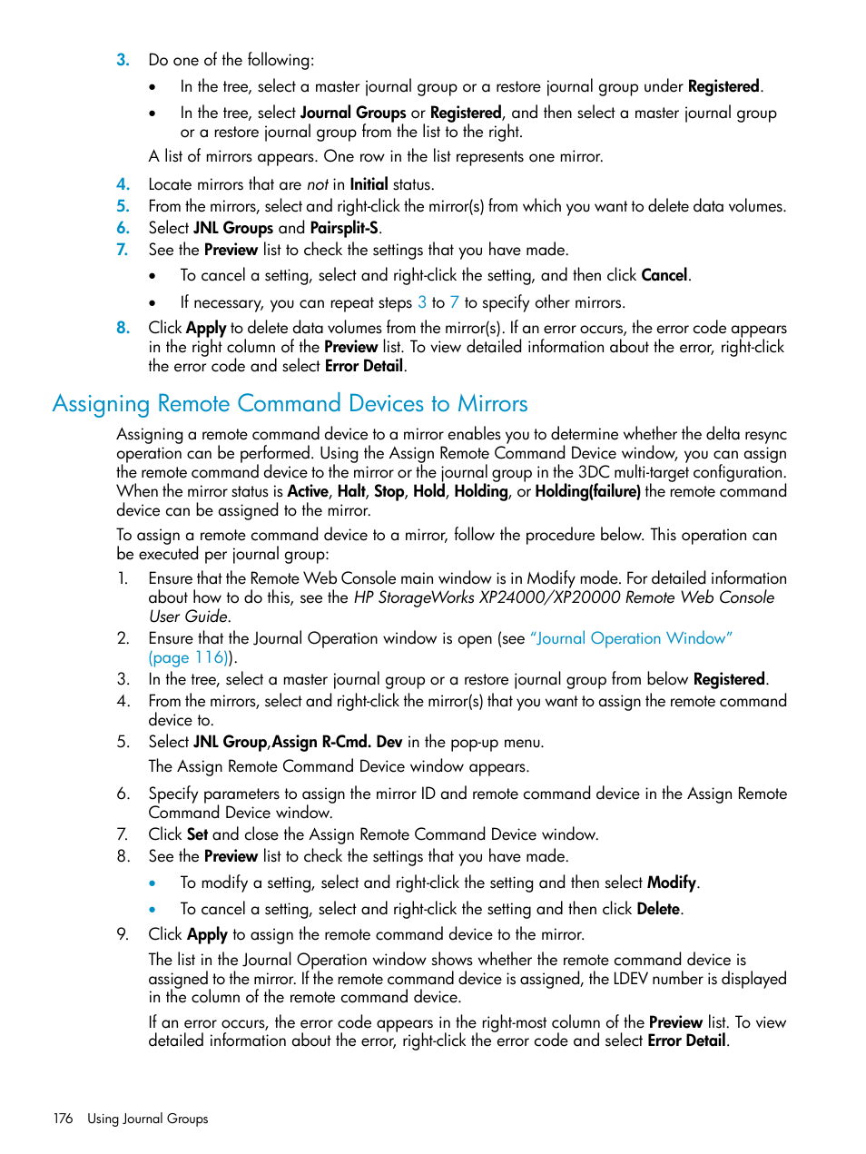 Assigning remote command devices to mirrors | HP XP Continuous Access Software User Manual | Page 176 / 248