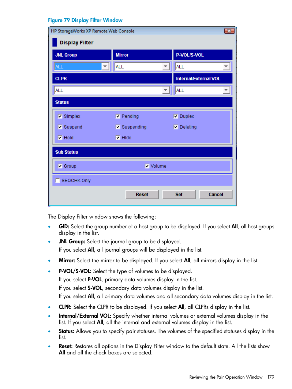 Display filter | HP XP Continuous Access Software User Manual | Page 179 / 248