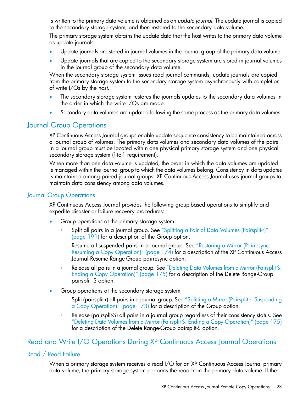 Journal group operations, Read / read failure | HP XP Continuous Access Software User Manual | Page 23 / 248