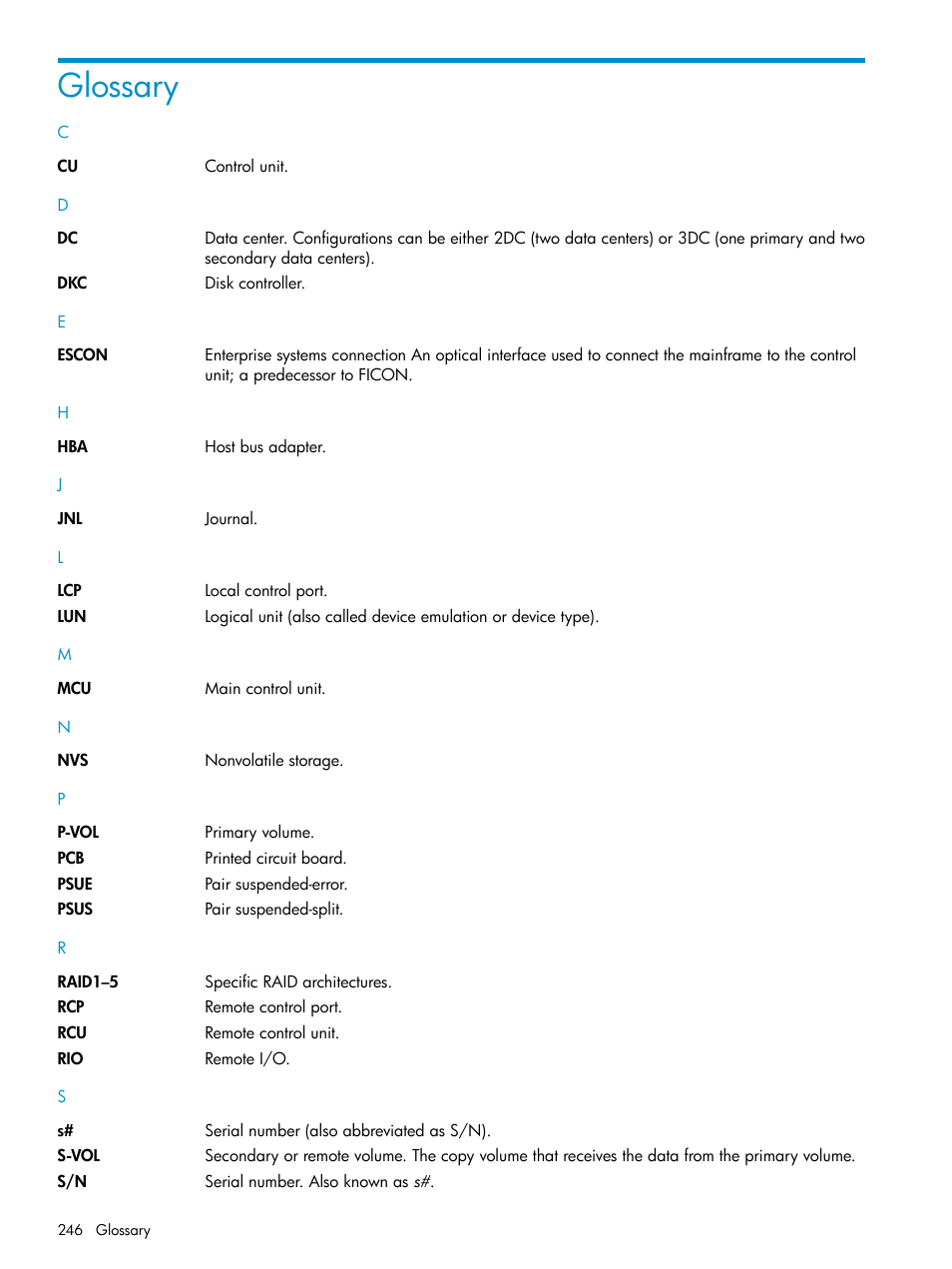 Glossary | HP XP Continuous Access Software User Manual | Page 246 / 248