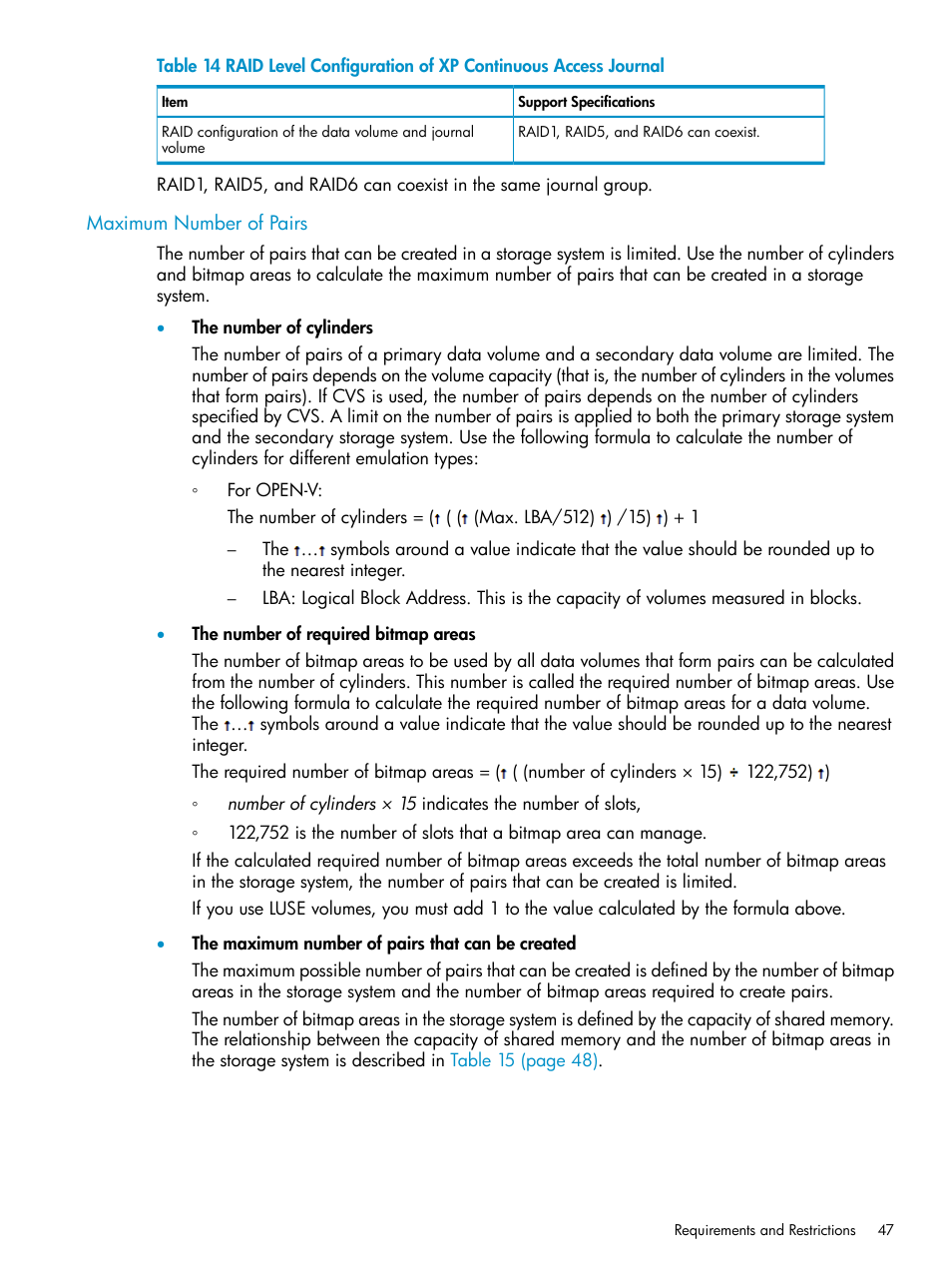 Maximum number of pairs, Maximum number | HP XP Continuous Access Software User Manual | Page 47 / 248