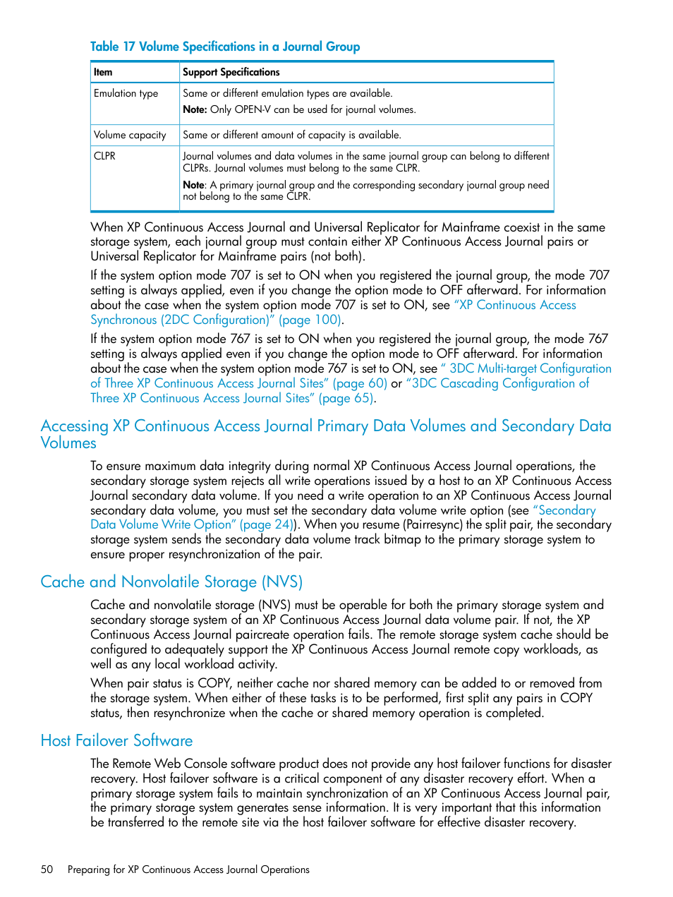 Cache and nonvolatile storage (nvs), Host failover software | HP XP Continuous Access Software User Manual | Page 50 / 248