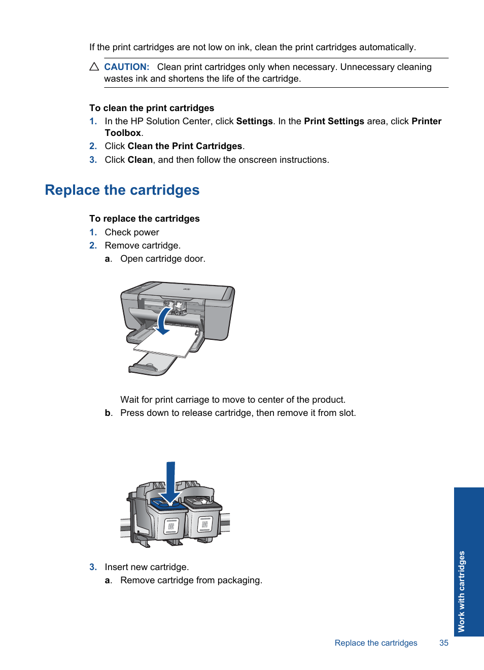 Replace the cartridges | HP Officejet 4400 All-in-One Printer - K410a User Manual | Page 37 / 106