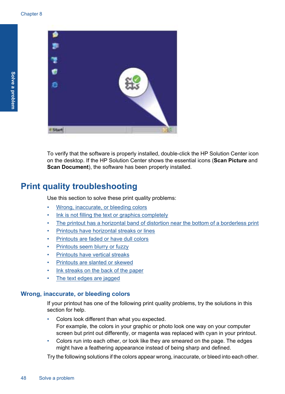 Print quality troubleshooting, Wrong, inaccurate, or bleeding colors | HP Officejet 4400 All-in-One Printer - K410a User Manual | Page 50 / 106