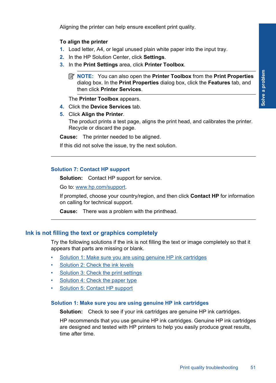 Ink is not filling the text or graphics completely, Solution 7: contact hp support | HP Officejet 4400 All-in-One Printer - K410a User Manual | Page 53 / 106
