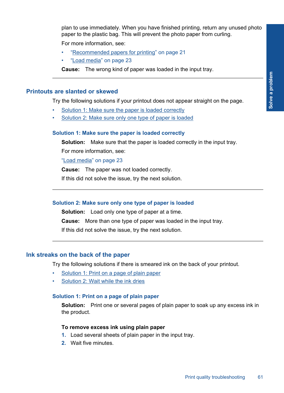 Printouts are slanted or skewed, Ink streaks on the back of the paper | HP Officejet 4400 All-in-One Printer - K410a User Manual | Page 63 / 106