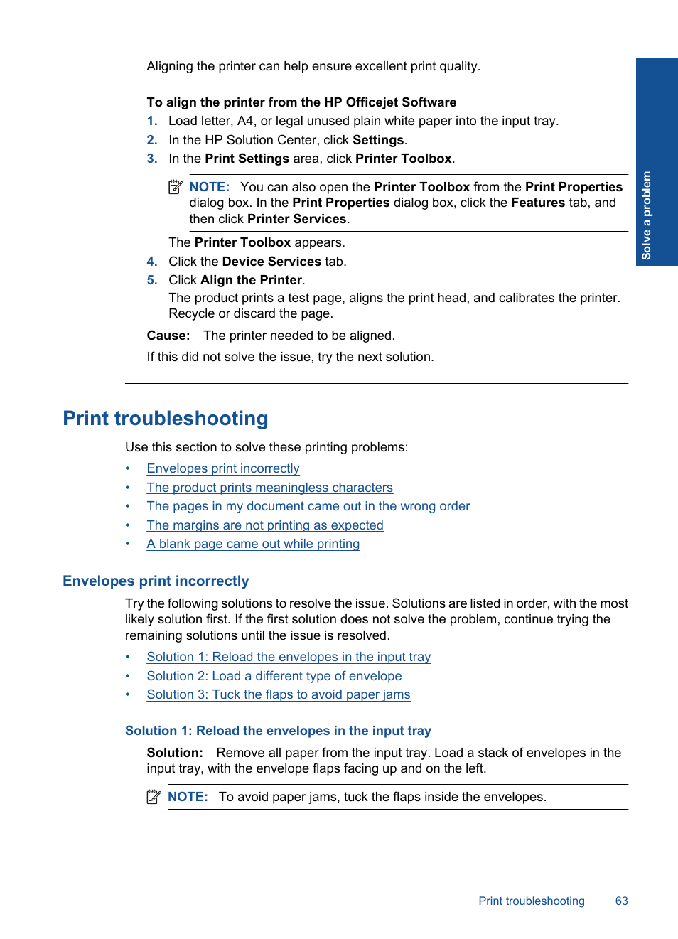 Print troubleshooting, Envelopes print incorrectly | HP Officejet 4400 All-in-One Printer - K410a User Manual | Page 65 / 106