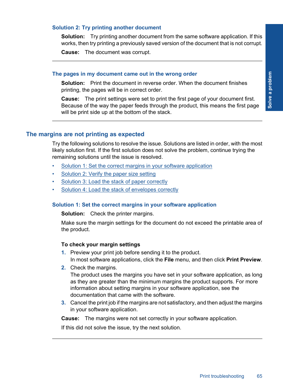 The margins are not printing as expected | HP Officejet 4400 All-in-One Printer - K410a User Manual | Page 67 / 106