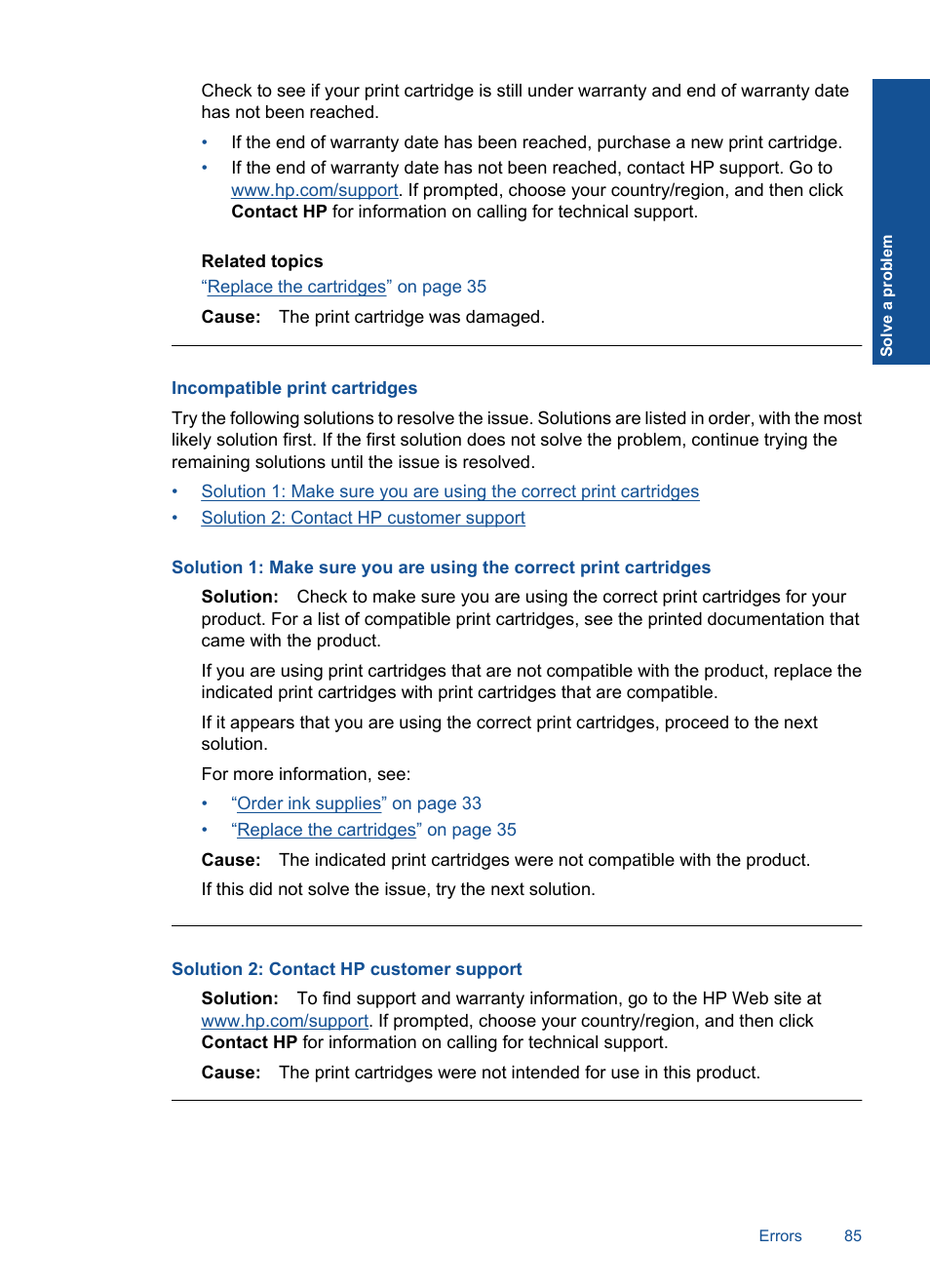 Incompatible print cartridges | HP Officejet 4400 All-in-One Printer - K410a User Manual | Page 87 / 106