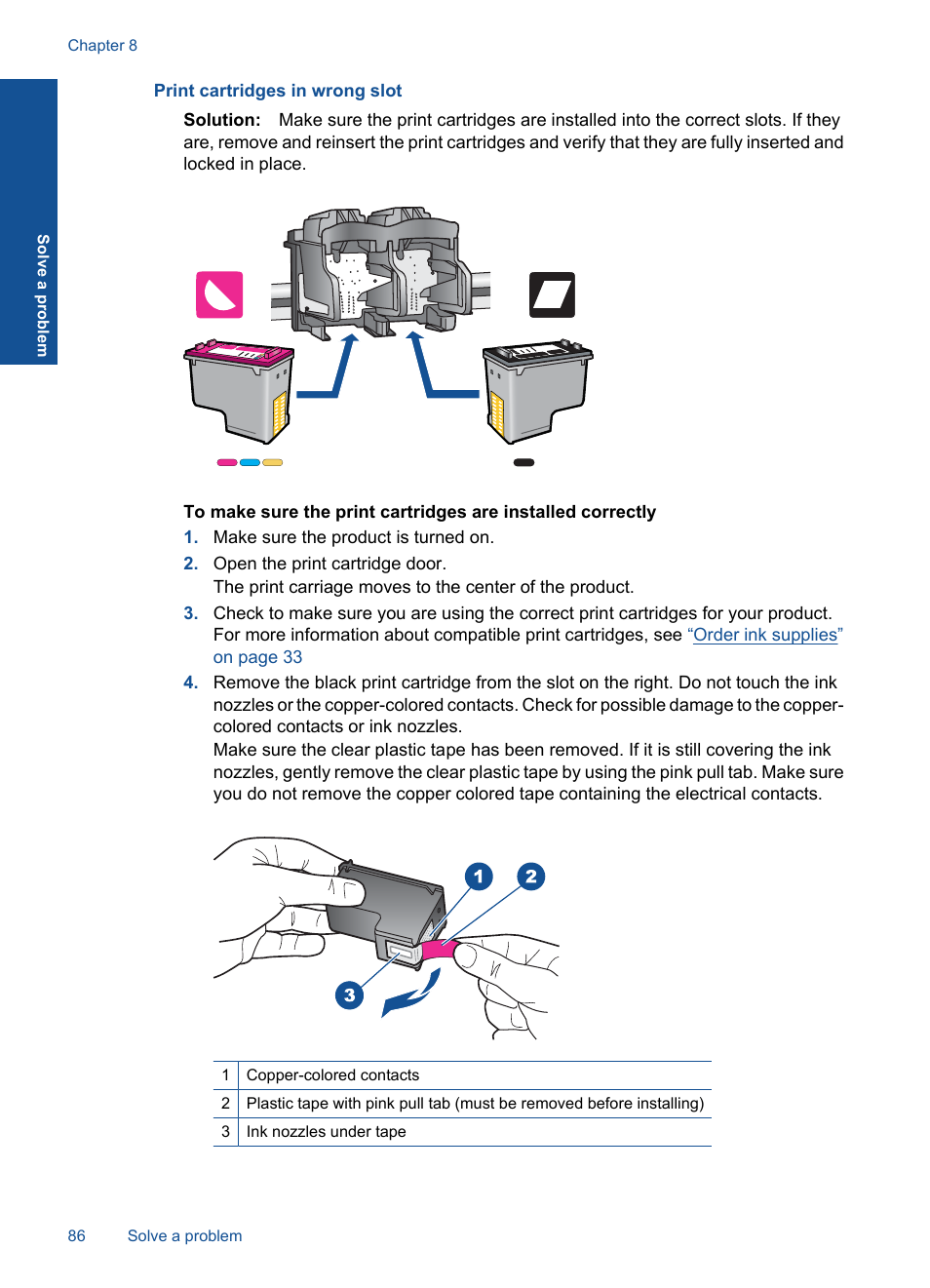 Print cartridges in wrong slot | HP Officejet 4400 All-in-One Printer - K410a User Manual | Page 88 / 106