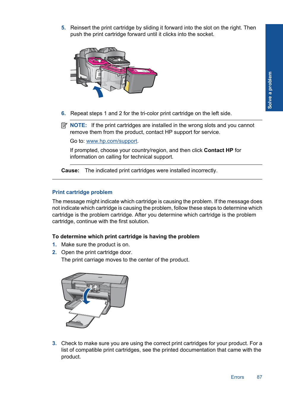 Print cartridge problem | HP Officejet 4400 All-in-One Printer - K410a User Manual | Page 89 / 106