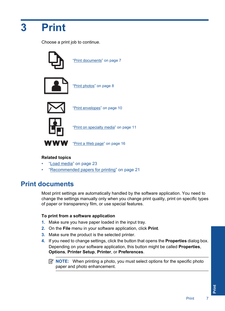 Print, Print documents, 3 print | 3print | HP Officejet 4400 All-in-One Printer - K410a User Manual | Page 9 / 106