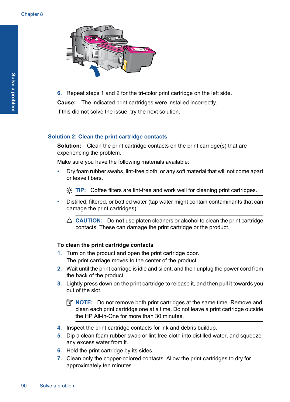 Solution 2: clean the print cartridge contacts | HP Officejet 4400 All-in-One Printer - K410a User Manual | Page 92 / 106