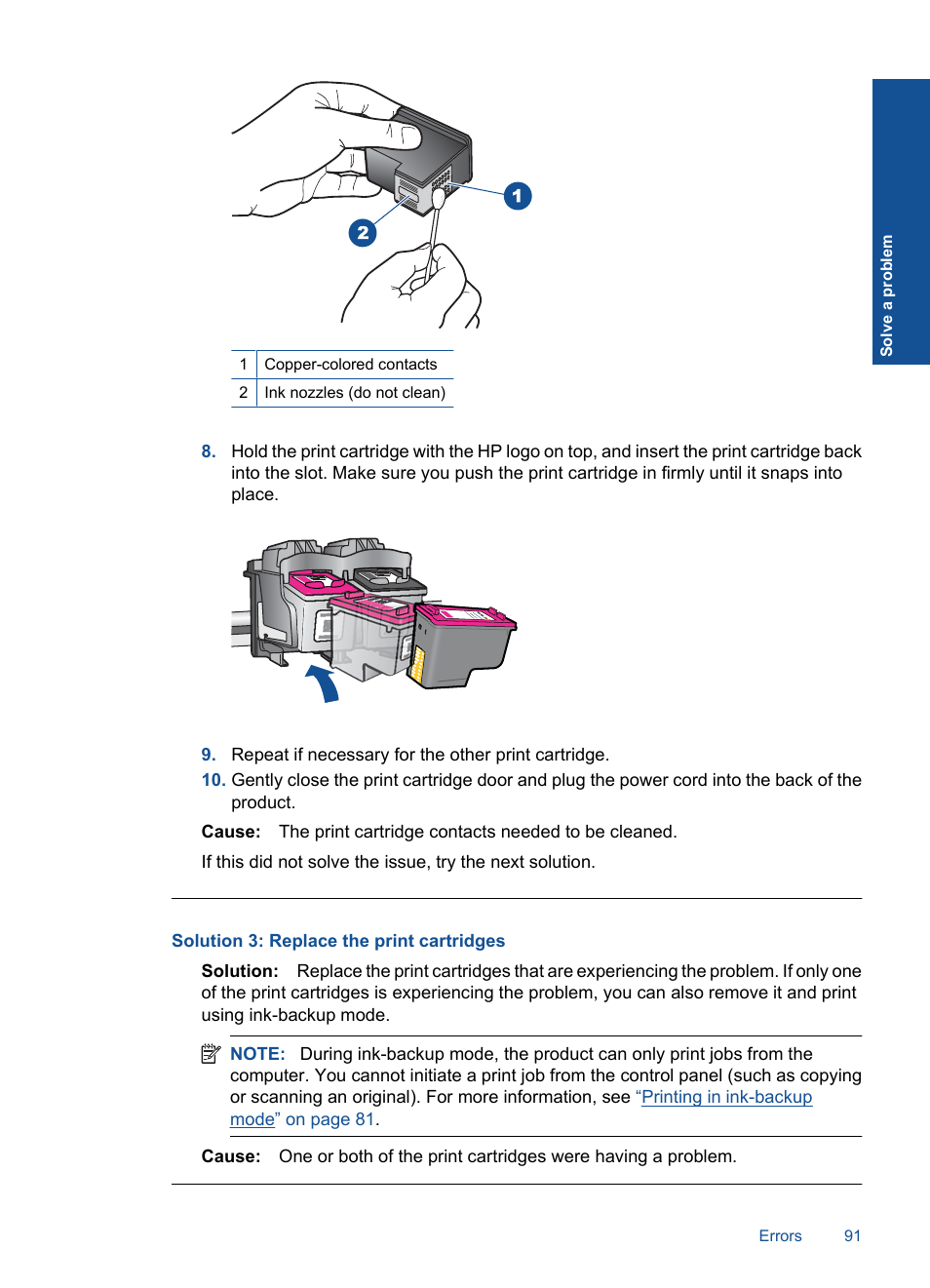 Solution 3: replace the print cartridges | HP Officejet 4400 All-in-One Printer - K410a User Manual | Page 93 / 106