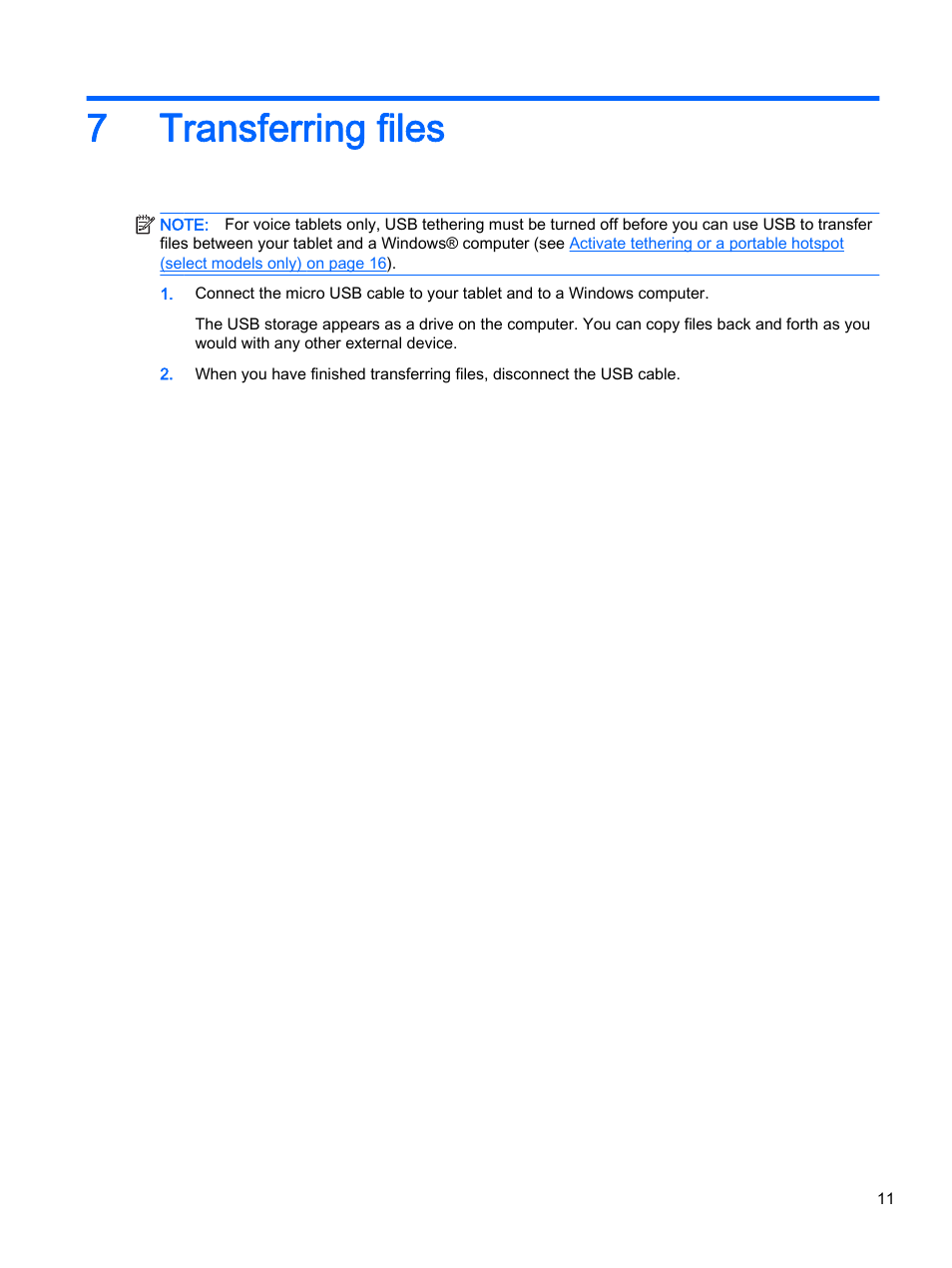 Transferring files, 7 transferring files, 7transferring files | HP Slate 8 Pro-Business-Tablet User Manual | Page 15 / 22