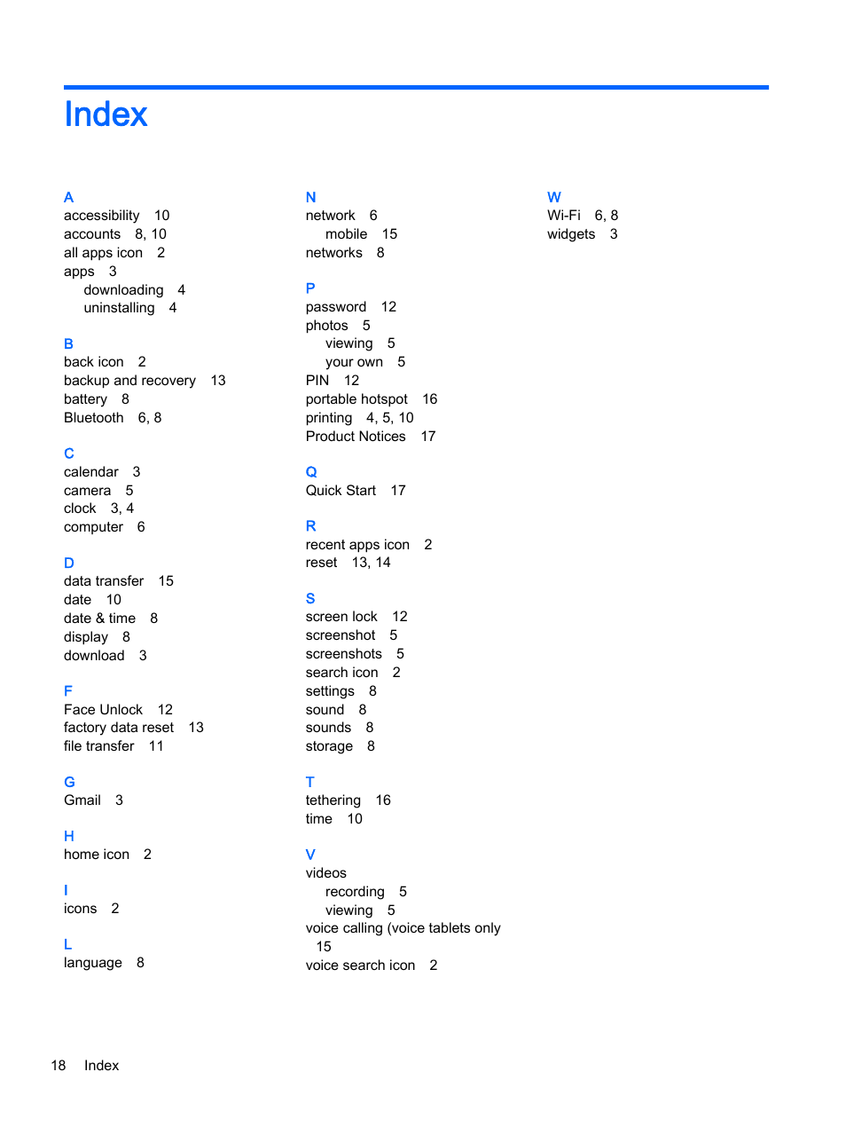 Index | HP Slate 8 Pro-Business-Tablet User Manual | Page 22 / 22