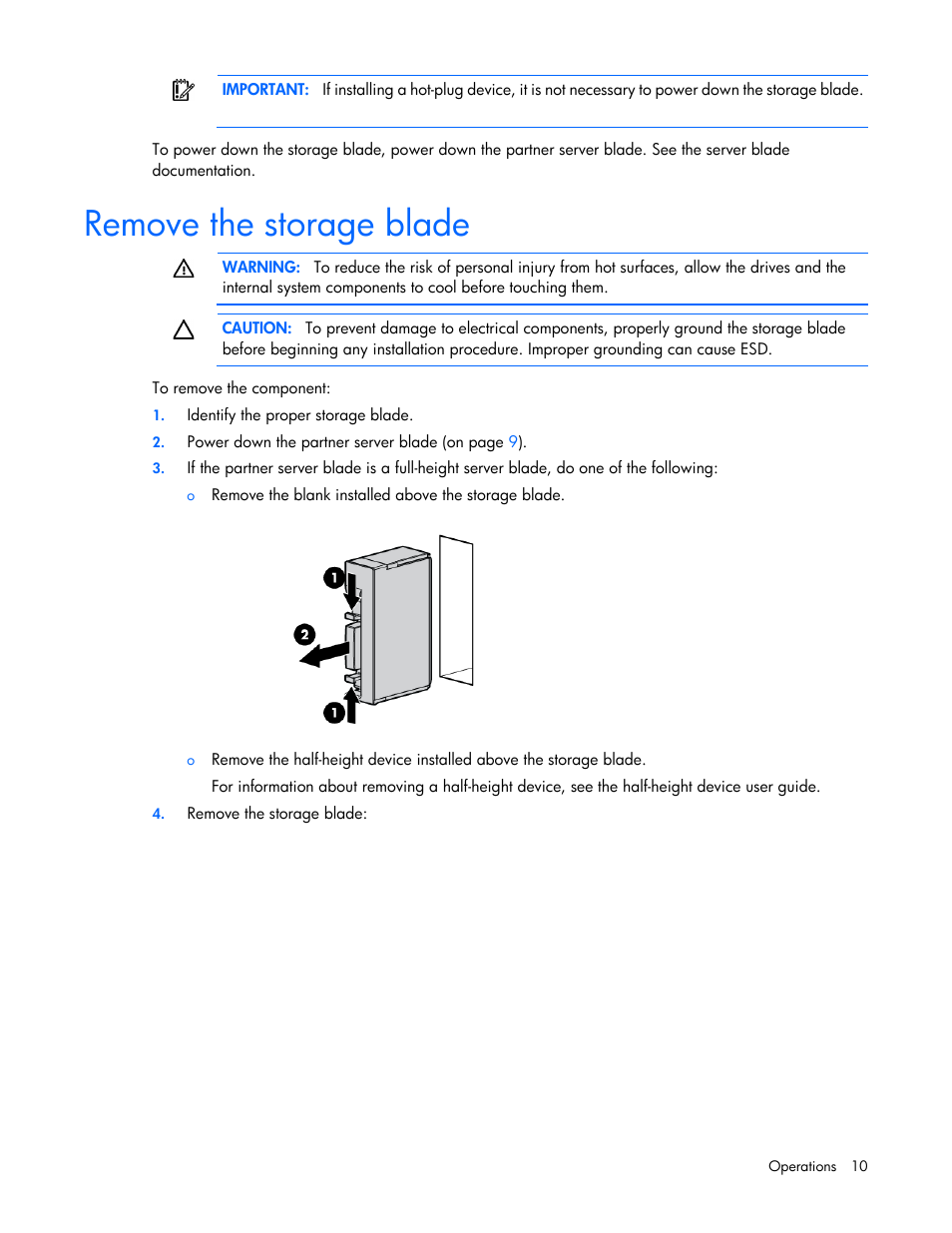 Remove the storage blade | HP D2200sb Storage Blade User Manual | Page 10 / 49