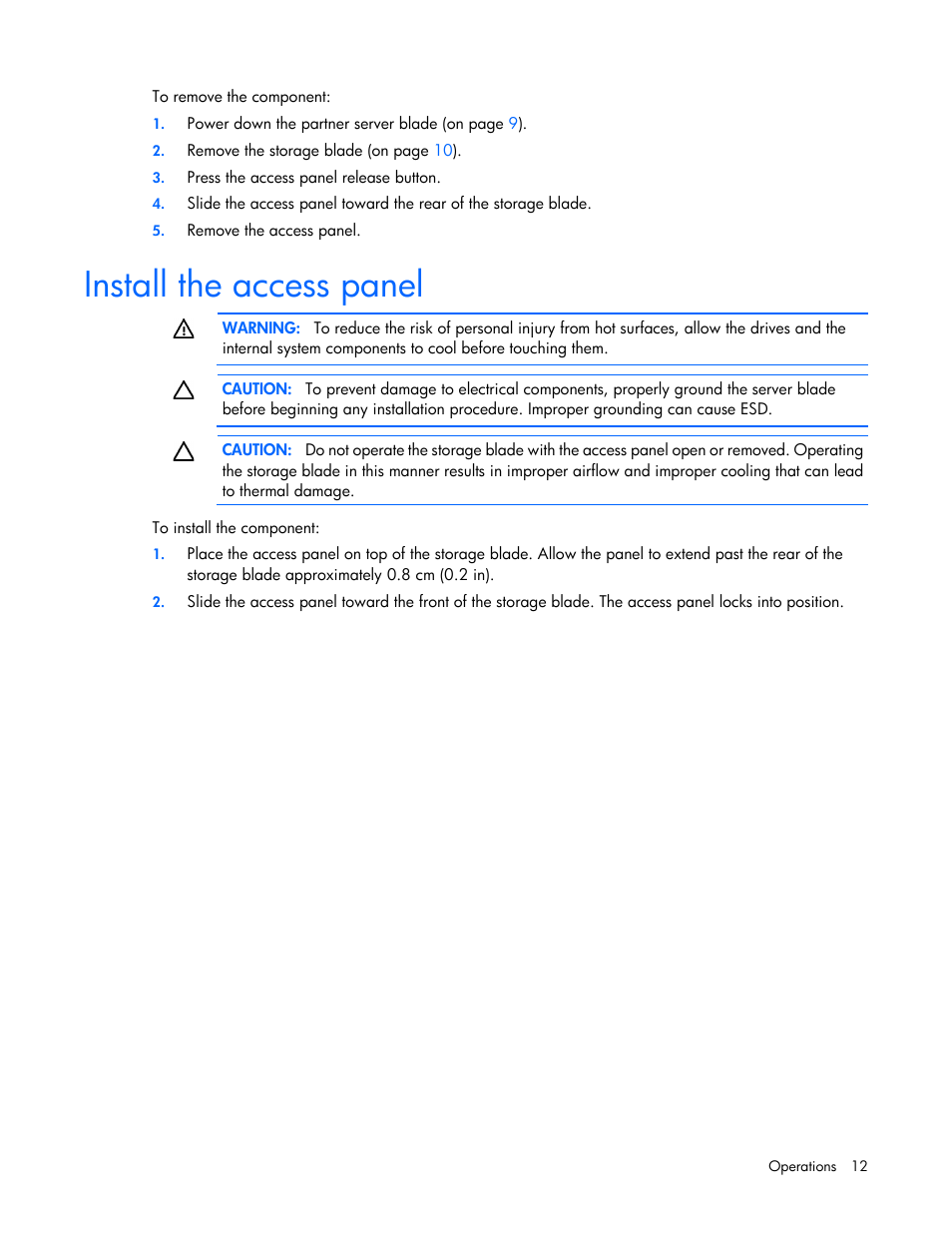 Install the access panel | HP D2200sb Storage Blade User Manual | Page 12 / 49