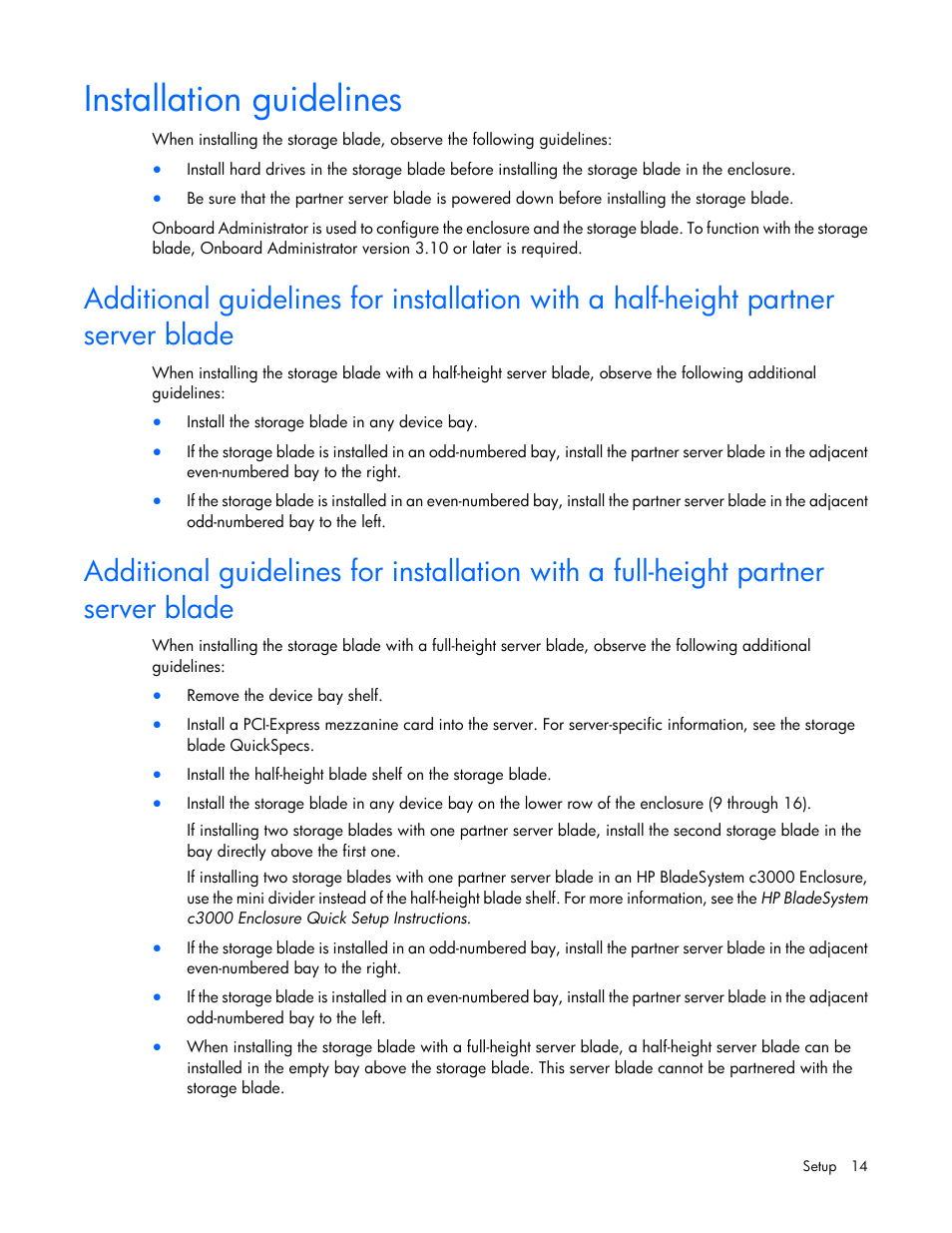 Installation guidelines | HP D2200sb Storage Blade User Manual | Page 14 / 49