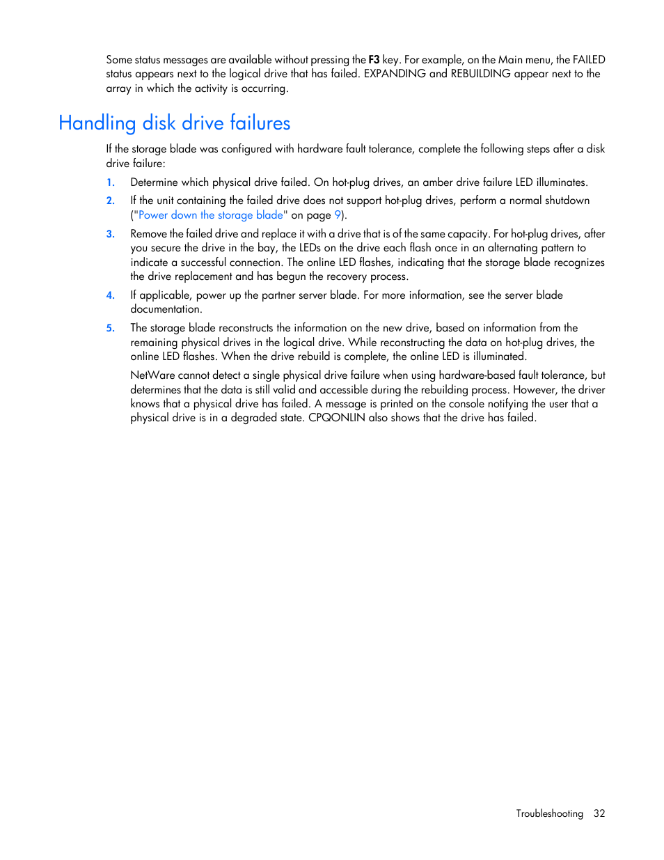 Handling disk drive failures | HP D2200sb Storage Blade User Manual | Page 32 / 49