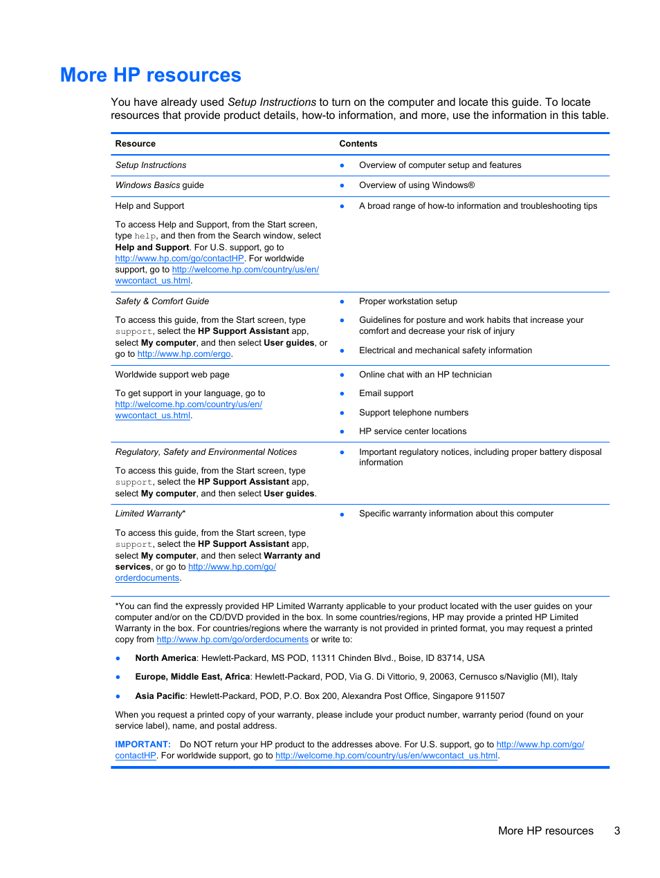 More hp resources, More hp resources 3 | HP Pavilion 13z-p100 CTO x2 PC User Manual | Page 13 / 81