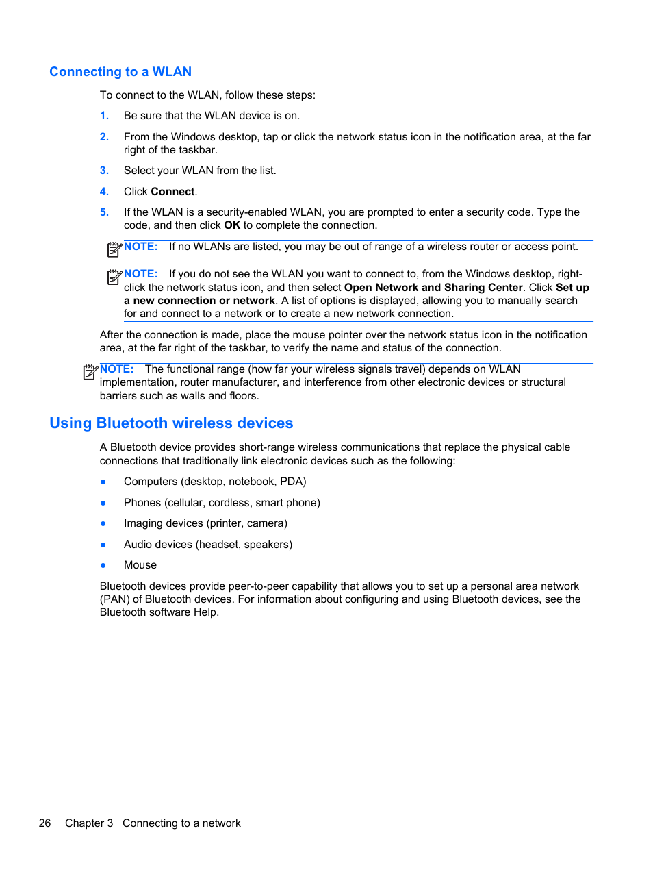 Connecting to a wlan, Using bluetooth wireless devices | HP Pavilion 13z-p100 CTO x2 PC User Manual | Page 36 / 81