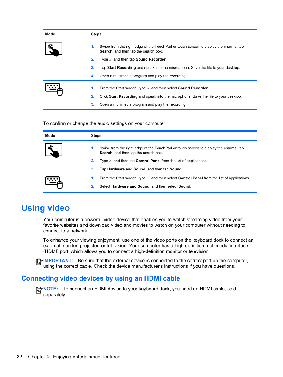Using video, Connecting video devices by using an hdmi cable | HP Pavilion 13z-p100 CTO x2 PC User Manual | Page 42 / 81
